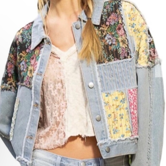 POL / Denim Boho Patchwork Denim Jacket With Stitching Detail New BOUTIQ… - Picture 11 of 12